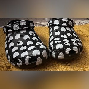 Black and White Heart Crocs